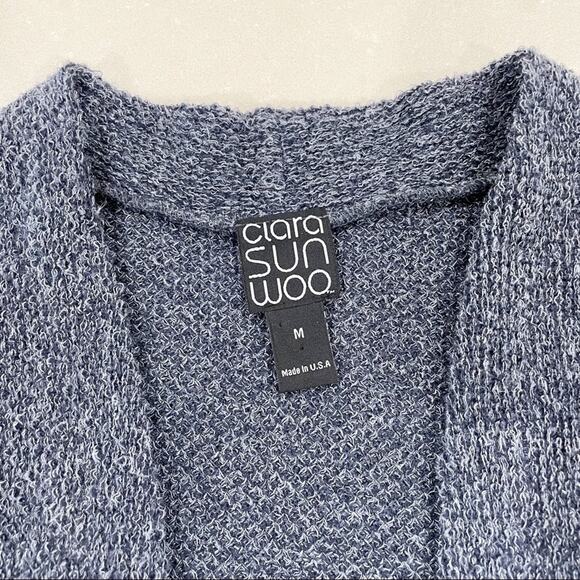 Clara Sunwoo Long Open Front Cardigan Pockets Blue Medium - Picture 5 of 6